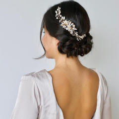 Delicate crystal bead pearl flower wedding bridal hair combs