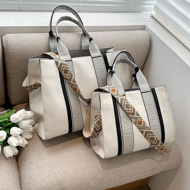 Color matching canvas large storage tote bag