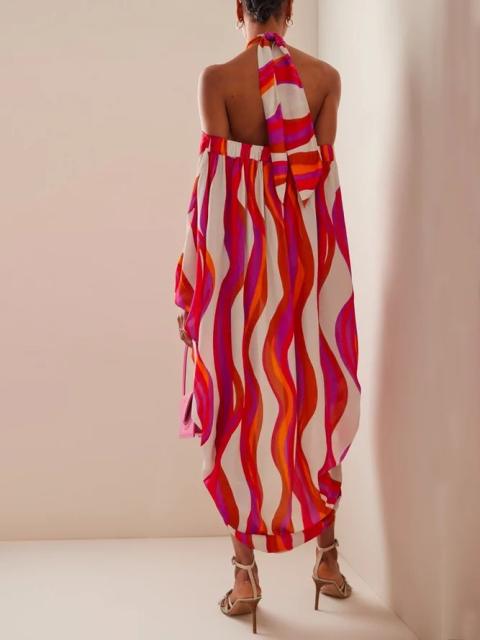 Summer color striped halter neck long sleeve dress