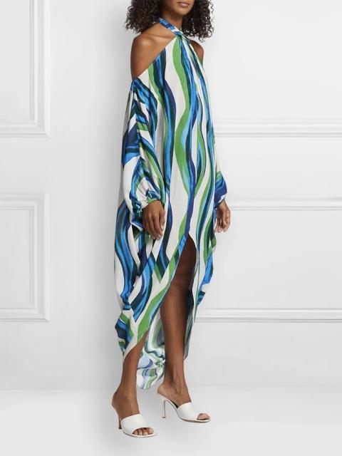 Summer color striped halter neck long sleeve dress