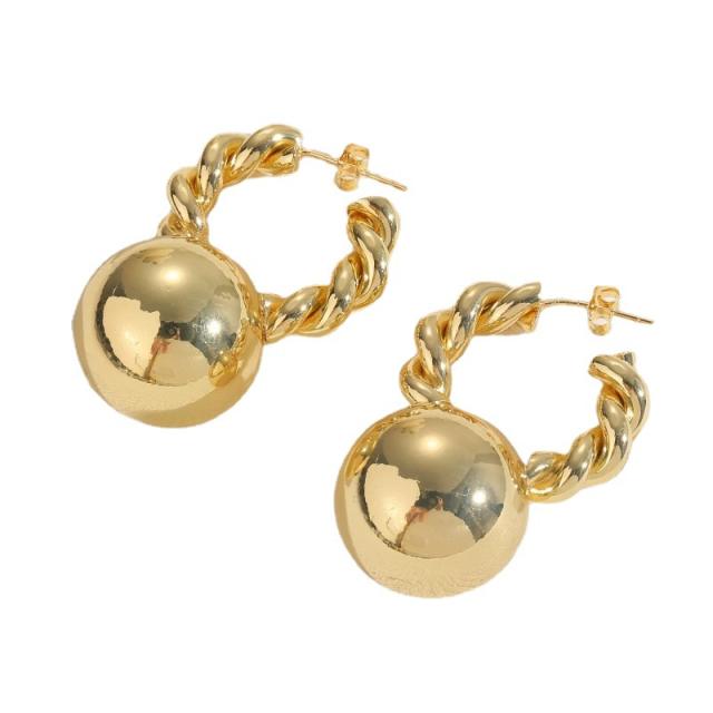 14KG copper chunky ball huggie earrings