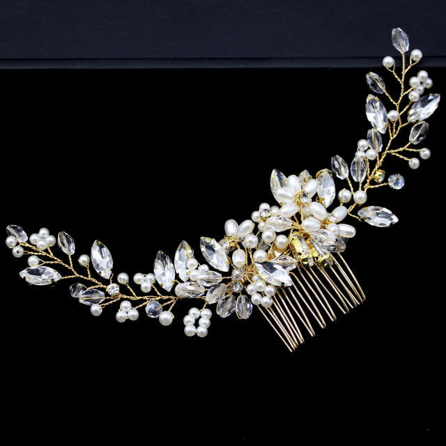 Delicate crystal bead pearl flower wedding bridal hair combs