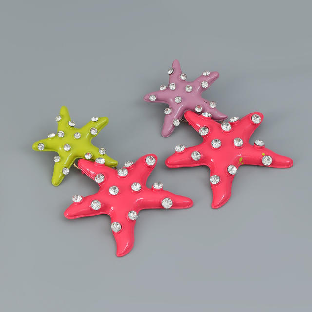 Summer ocean beach starfish enamel chunky earrings
