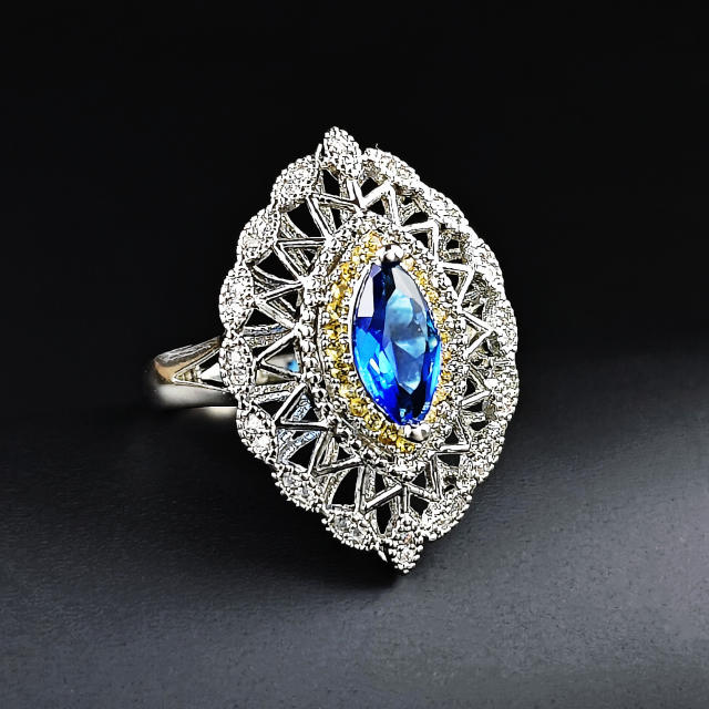 Vintage luxury horse eye shape sapphire diamond rings