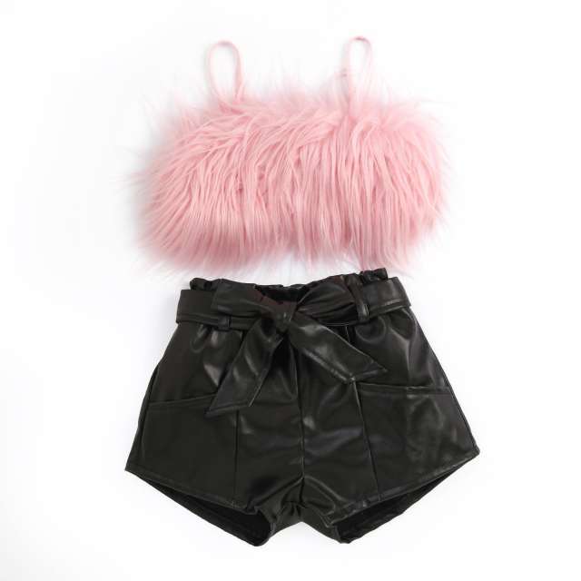 Summer design girls fluffy camisole shorts set
