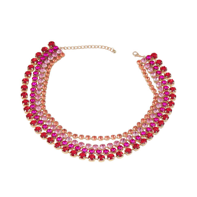 Chunky 4 layer color glass crystal statement  necklace