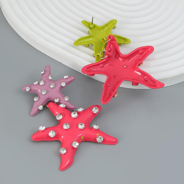 Summer ocean beach starfish enamel chunky earrings
