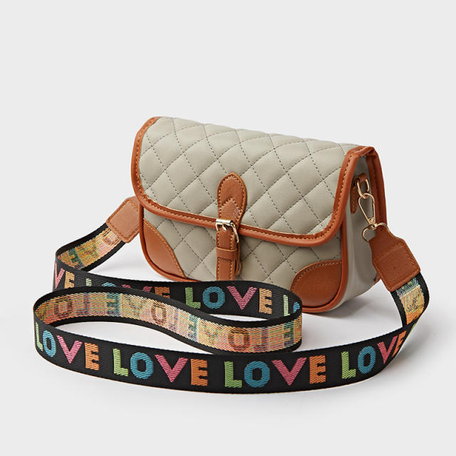 Classic quilted letter strape PU leather crossbody bag