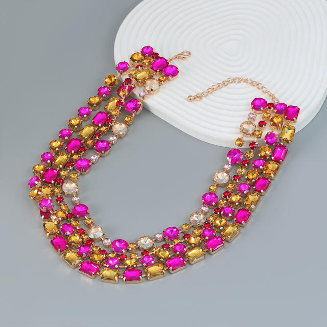 Chunky color glass crystal statement layer necklace