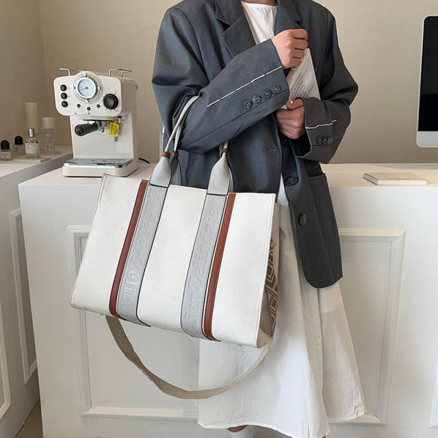 Color matching canvas large storage tote bag