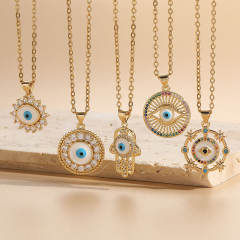 14KG geometric shape evil eye pendant copper necklace
