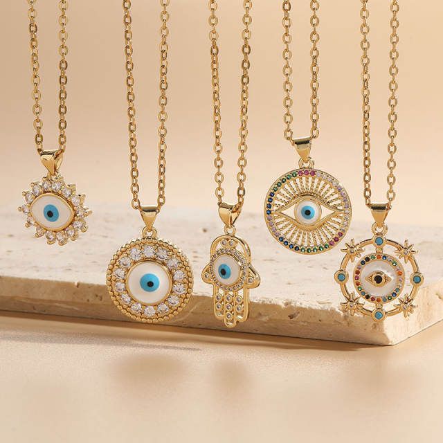 14KG geometric shape evil eye pendant copper necklace