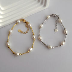 Korean fashion baroque pearl stainless steel bracelet