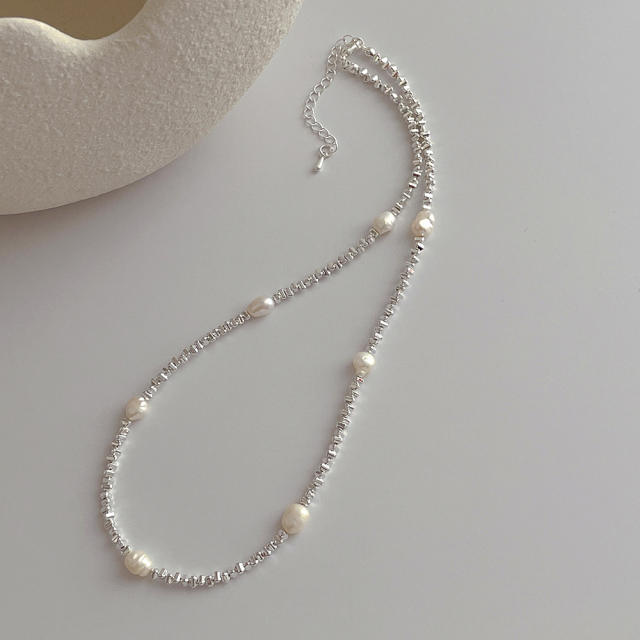 Korean fashion shiny silver color water pearl choker necklace