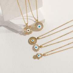 14KG geometric shape evil eye pendant copper necklace