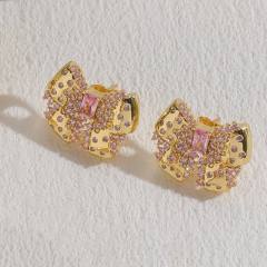 14KG chunky heart flower copper studs earrings