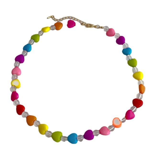 Y2K candy color heart bead necklace