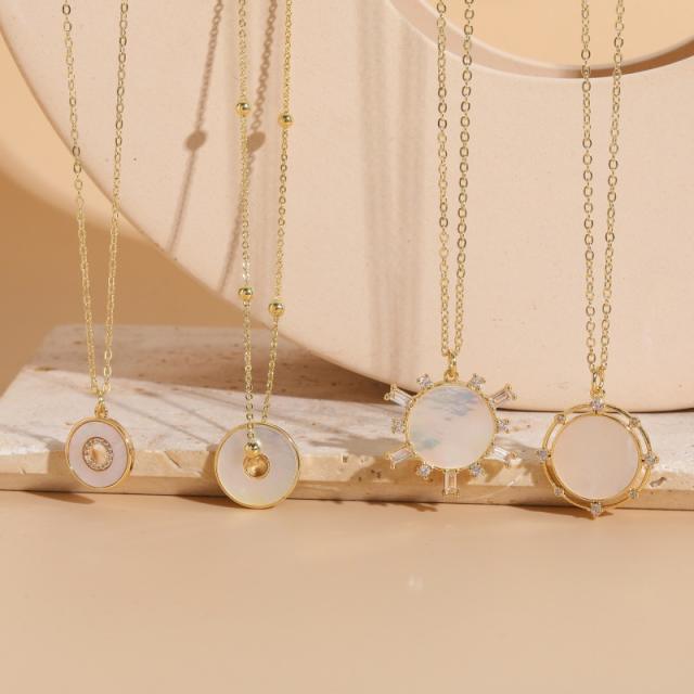 Delicate white shell cubic zircon pendant copper necklace