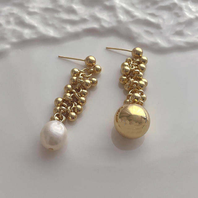 925 needle pearsonality baroque pearl Asymmetric earrings