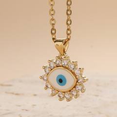 14KG geometric shape evil eye pendant copper necklace