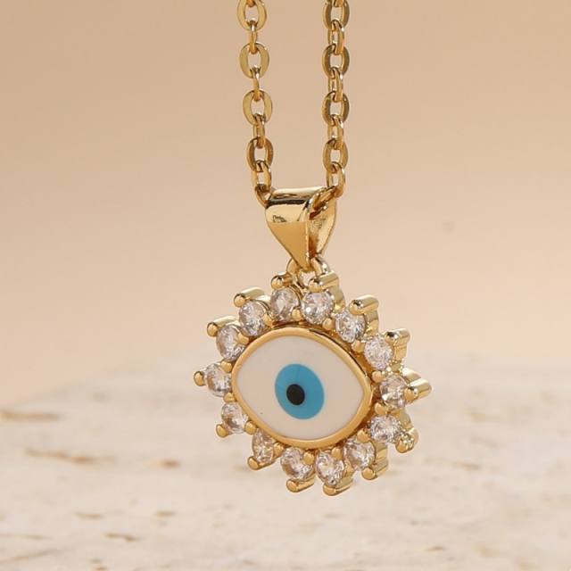 14KG geometric shape evil eye pendant copper necklace