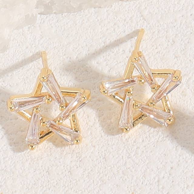 14KG cubic zircon star flower shell copper earrings