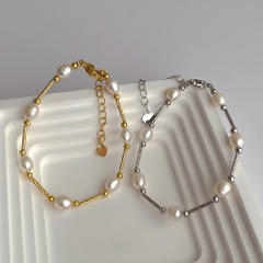 Korean fashion baroque pearl stainless steel bracelet