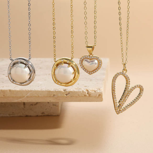 Elegant pearl heart pendant copper necklace