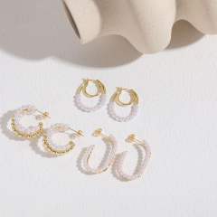 Unique pearl bead gold plated copper geometric earrings