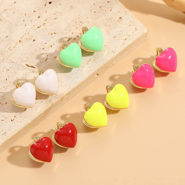 Candy color enamel heart shape copper huggie earrings