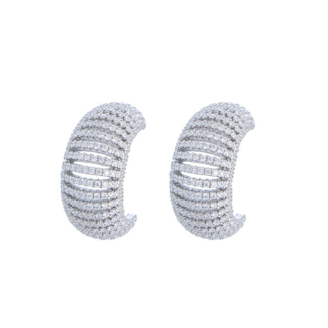 925 needle pave setting cubic zircon chunky earrings