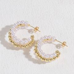 Unique pearl bead gold plated copper geometric earrings