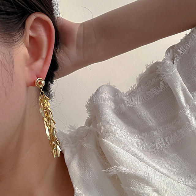 Korean fashion chunky wheat tassel copper earrings