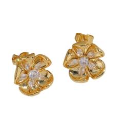 14KG chunky heart flower copper studs earrings
