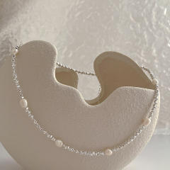 Korean fashion shiny silver color water pearl choker necklace