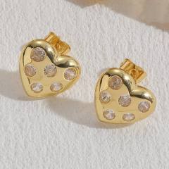 14KG chunky heart flower copper studs earrings