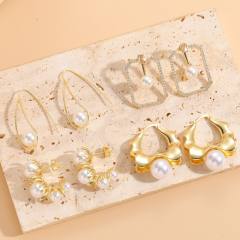 14KG pearl bead copper geometric earrings