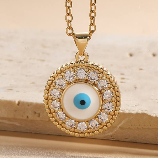 14KG geometric shape evil eye pendant copper necklace