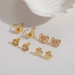 14KG chunky heart flower copper studs earrings