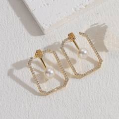 14KG pearl bead copper geometric earrings
