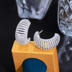 925 needle pave setting cubic zircon chunky earrings