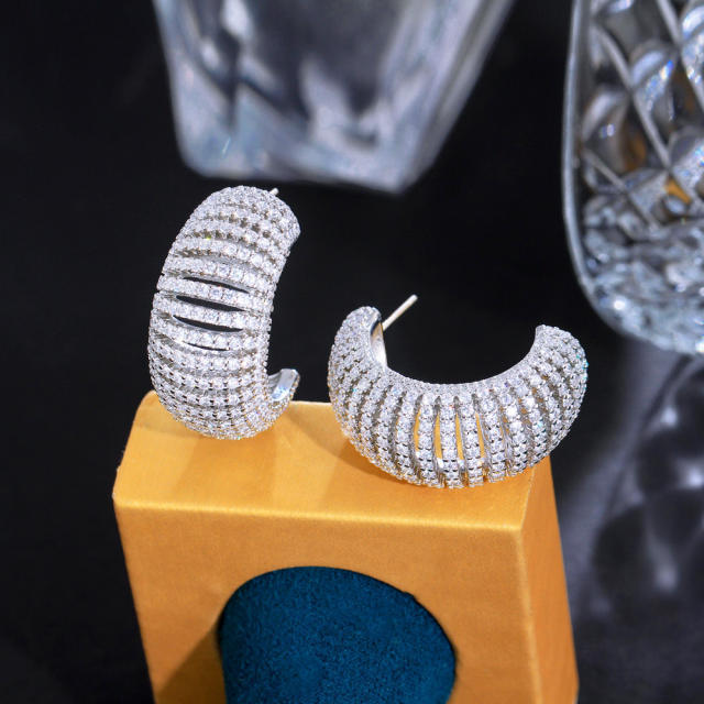 925 needle pave setting cubic zircon chunky earrings