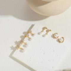14KG cubic zircon setting pearl drop copper earrings