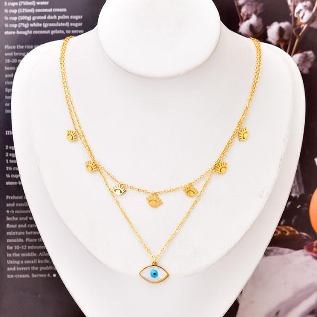 Delicate diamond star butterfly evil eye stainless steel layer necklace