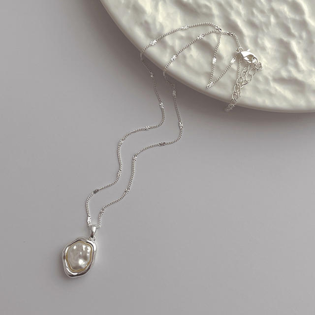 Dainty baroque pearl pendant copper necklace