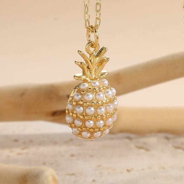 Cute pearl bead pineapple lifetree star pendant copper necklace