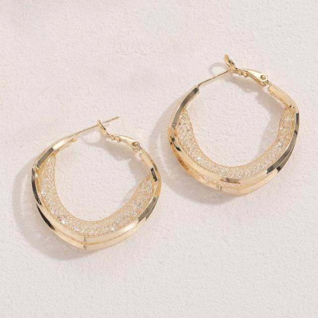 14KG twisted cubic zicon copper hoop earrings