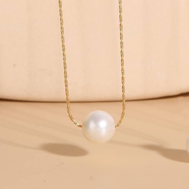 Stainless steel chain one pearl dainty necklace