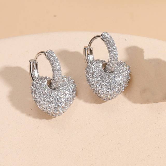 Gold color copper diamond heart huggie earrings