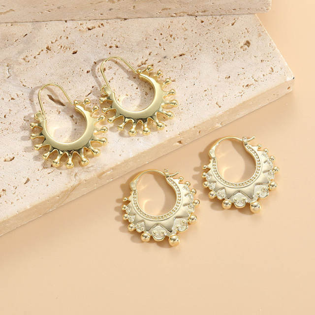 Boho gold plated copper chunky hoop earrings